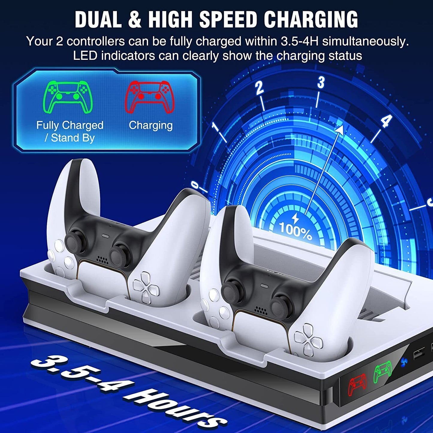 PlayStation 5 Cooling Fan Stand Dual Controller Charger Dock Station
